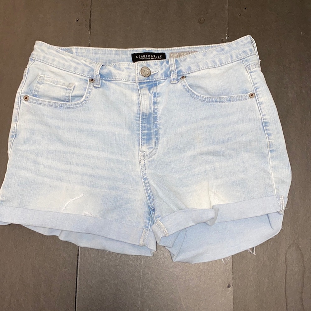Aeropostale High Waisted Midi Size 10 Washout Denim Jean Shorts